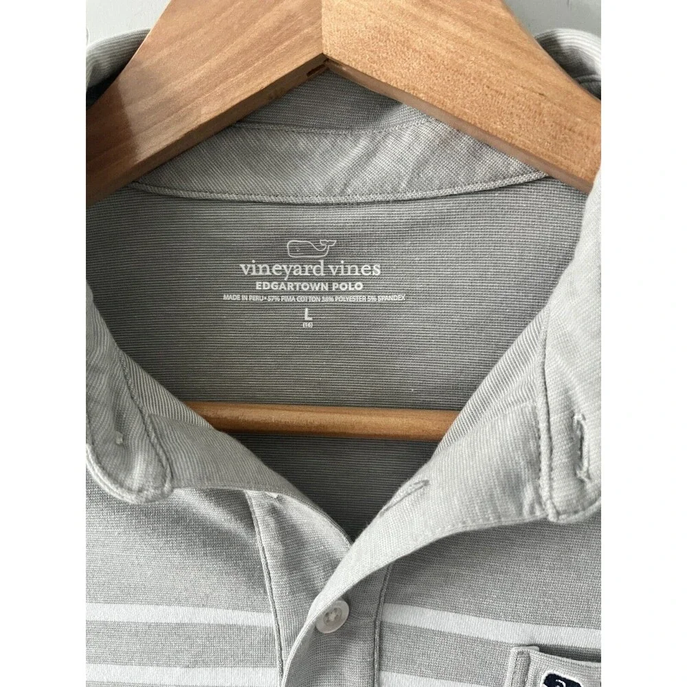 Vineyard Vines Edgartown‎ Grey Striped Polo Shirt Boys Size Small L 16 Whale